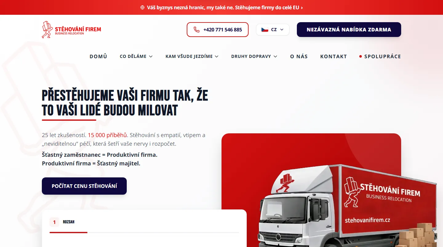 Snímek webu stehovanifirem.cz